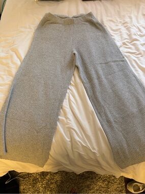 aerie Light Gray Knit Wide-Leg Lounge Pants